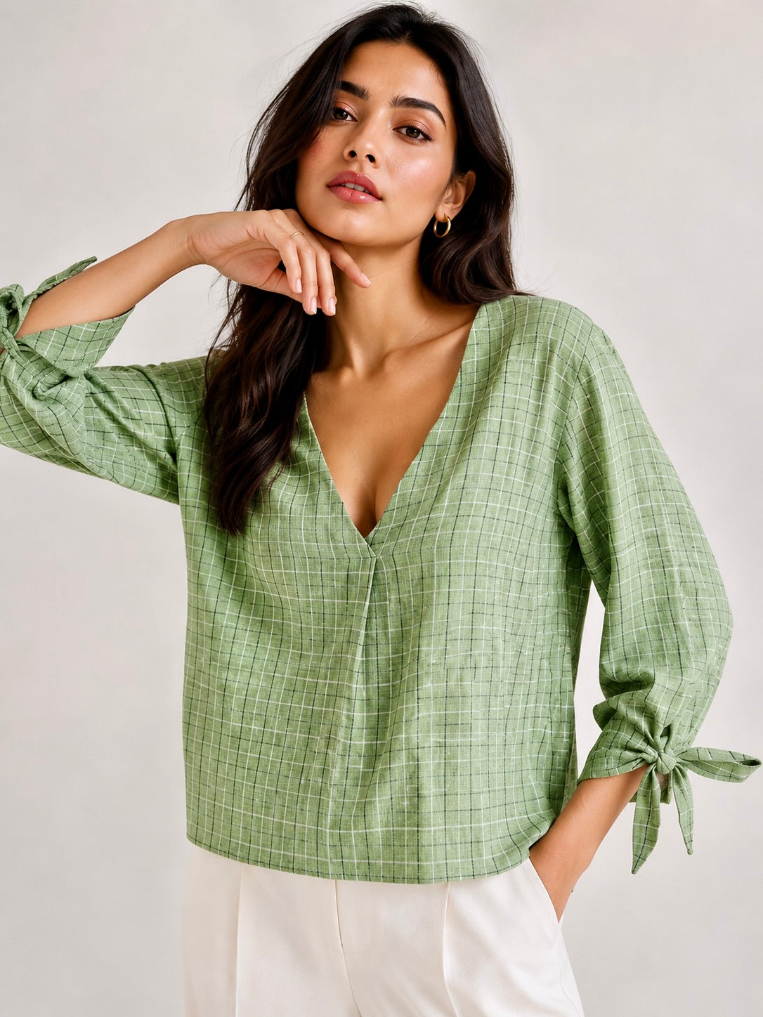 Sage Check Top