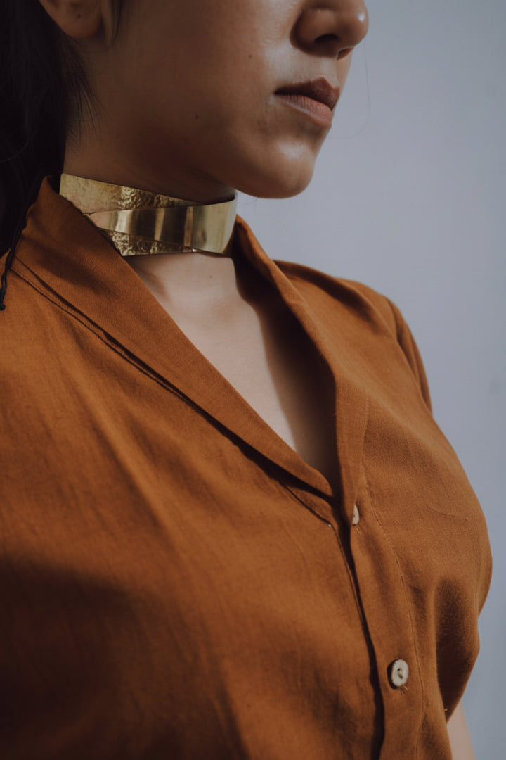 Brown Button-Down Top