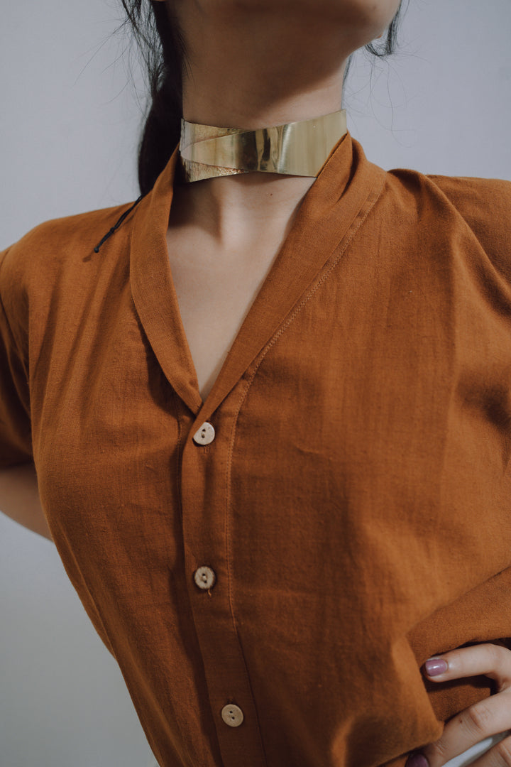 Brown Button-Down Top