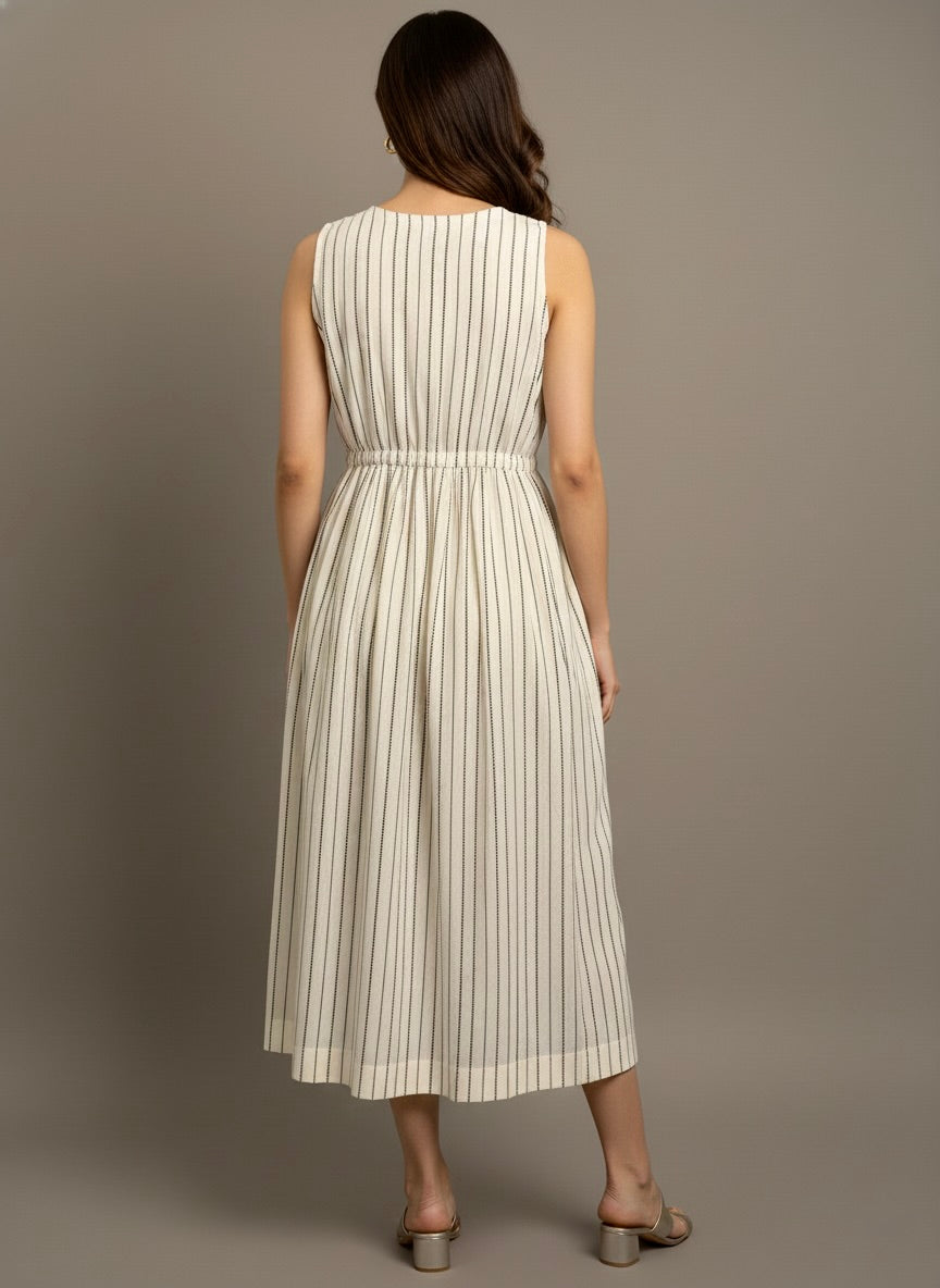 Ivory Striped SleevelessDress