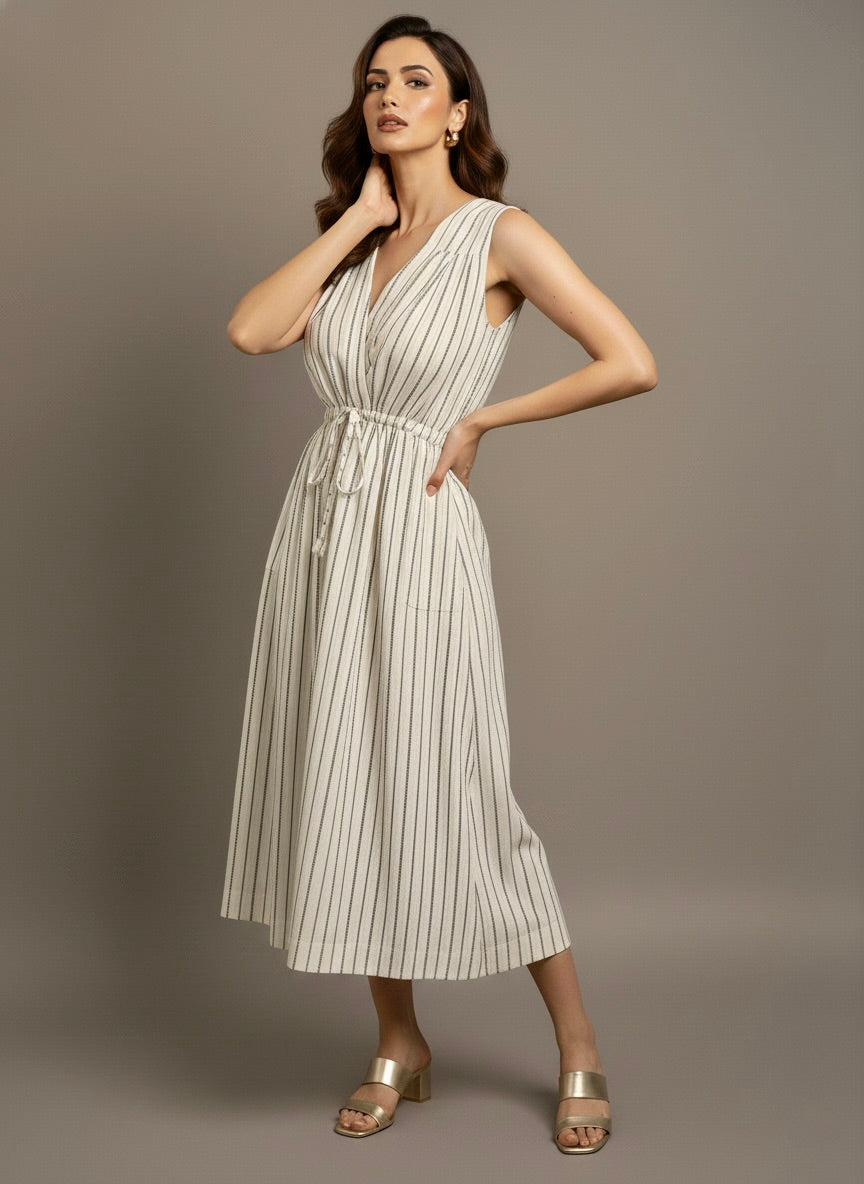 Ivory Striped SleevelessDress