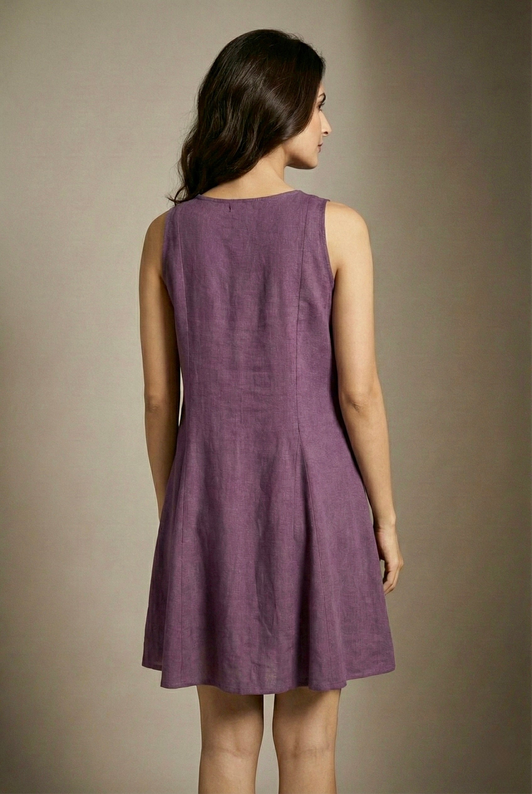 PURPLE DRAPED SLEEVELESS DRESS